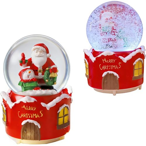 XineYuor Bola de Nieve de Papá Noel con Figura de Resina y Base Moldeada Bolas de Nieve Navidad con Musical Genial como Decoración Hogar,Adorno o Regalo (B)