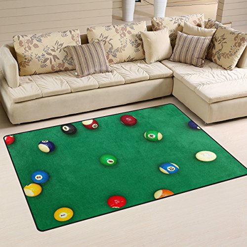 WellLee Sports Area Rug,Closeup Shot Billiard Balls On Green Desk Floor Rug Non-Slip