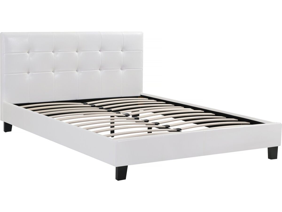 Habitat et Jardin - Lit Double Julia en Simili Blanc 140 x 190 cm | Cadre de Lit 2 Places | Sommier et Tête de Lit Inclus | Support à Lattes en Bois