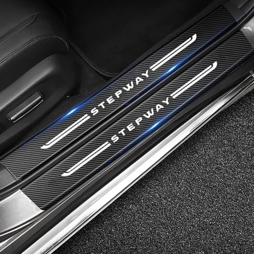 4 Pièces Protection Seuil de Porte de Voiture, pour Renault Dacia Sandero Stepway Autocollant en Cuir de Fibre de Carbone Plinthes pour Auto Protection de...