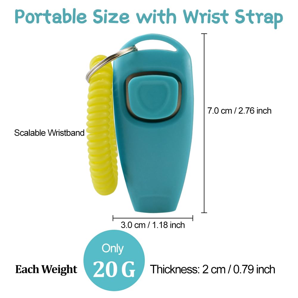 WOLMIK Hondenfluitje clicker - 2 stuks hondentraining clickers met polsband, 2-in-1 professionele hondentraining clicker en fluitset, trainingsgereedschap voor huisdieren met knop voor honden, katten