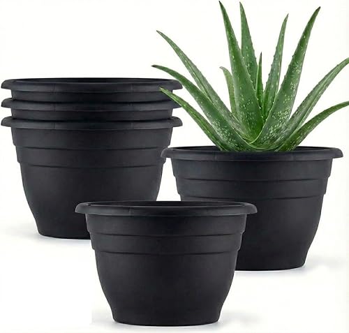 Vista 19 de Paquete de 5 macetas de 10 pulgadas para interiores y exteriores, macetas de plástico con agujeros de drenaje, macetas ligeras para el hogar, patio