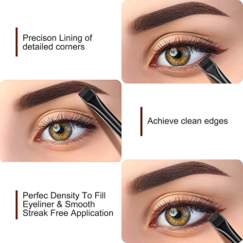 Aqueen Eyeliner Brush-3 Pcs Precision Gel Fine Eyeliner Brush-Ultra Thin Flat And Angled Eyeliner Brush, Premium Quality Soft Eyeliner Brushes For Makeup Tools.(Black) #TOP2