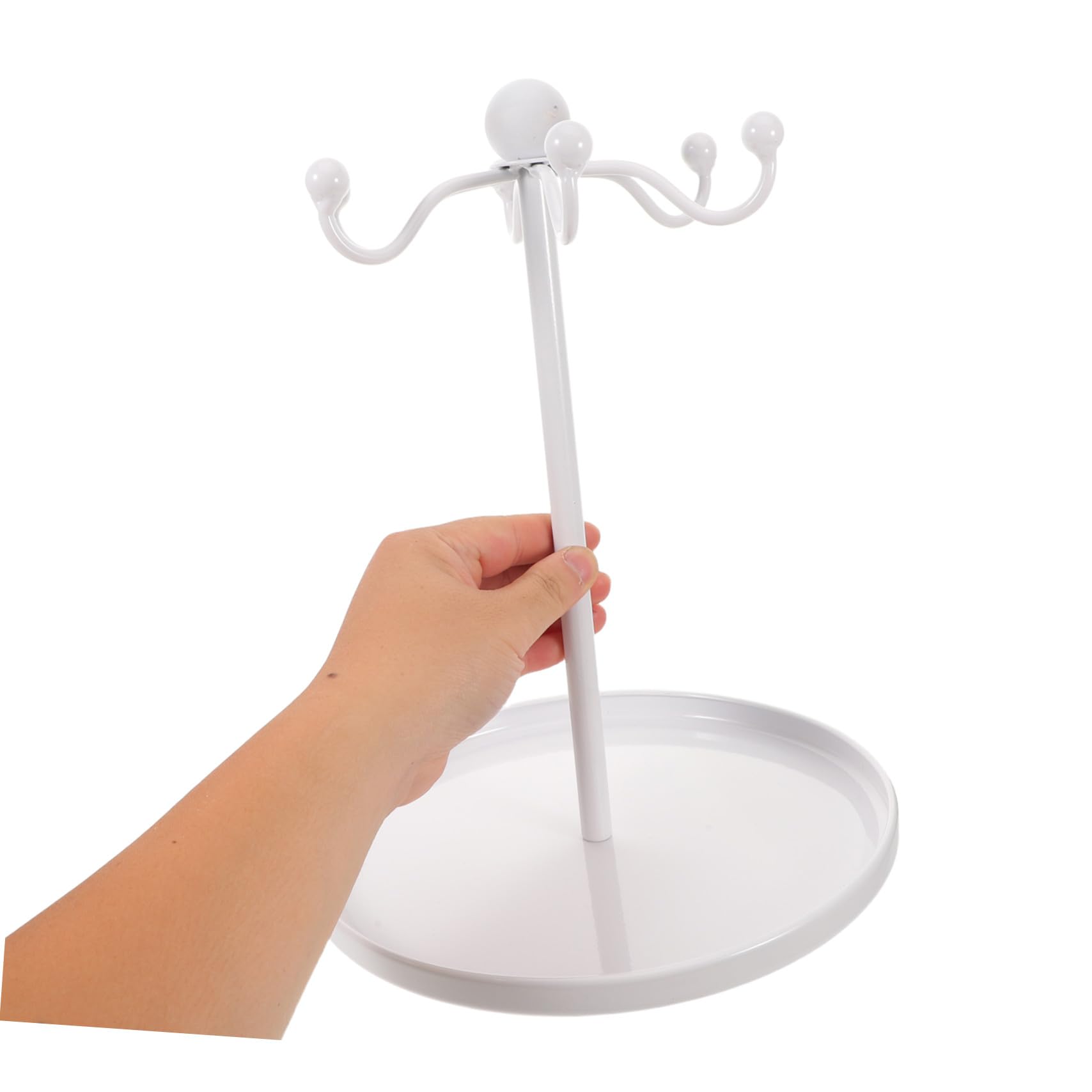 Healeved Porte-bijoux de Table Rond en Fer avec Crochets, Blanc