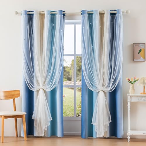 Image of Anytime Star Blackout Curtains for Girls Bedroom Kids Room,Blue