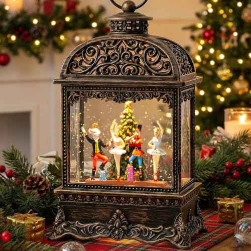 Christmas Snow Globe Lantern with Nutcracker Battles The Mouse KingLighted Swirling Glittering Snow Globes with Music & Timer Christmas Decorations for Home Tabletop Indoor