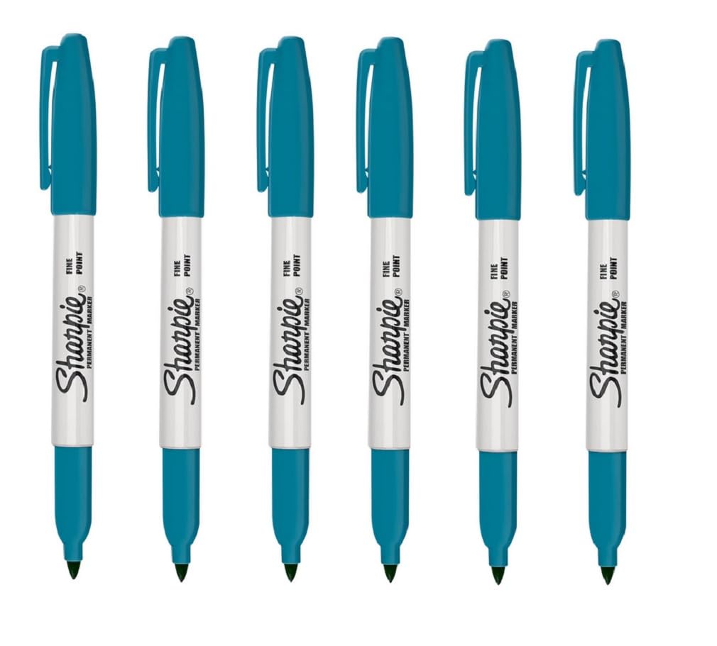 Sharpie Fine Point Permanent Marker Pen Peacock Blue 6 Pack