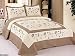 3pcs High Quality Fully Quilted Embroidery Quilts Bedspread Bed Coverlets Cover Set , Queen King (Beige/Taupe)