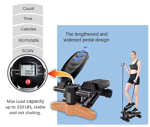 Afrann Mini Stepper For Exercise 330Lb, Aerobic Fitness Stair Stepper Climber Bike Peddler Exercise Machine With Resistance Bands And Display, Step Fitness Machine For Home Office Workout Women Men #TOP3