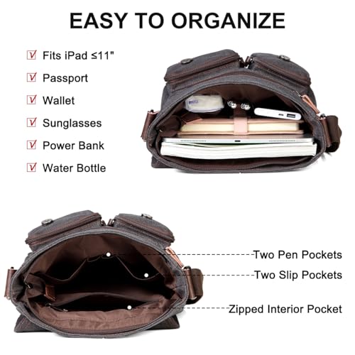 Kasqo Small Messenger Bag for Men, Vintage Canvas Crossbody Shoulder Bags for Women, Anti-Theft Purse for Travel Work3
