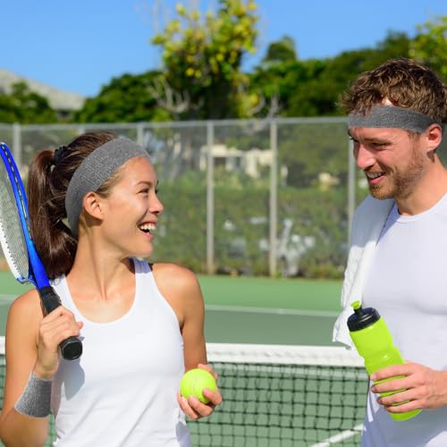 Image of Bememo 6 Pcs Neon Sports Sweatbands Set Sports Competitions Sweatbands 2 Headband 4 Wristbands Breathable Terry Cloth Athletic Bands for Team Soccer Spirit 80s Costumes Cosplay