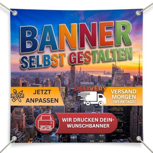 Pixadruck PVC Banner individuell bedruckt | Werbebanner wetterfest mit Ösen | Wunschdruck für Werbung Events Baustelle Hochzeit Messe | UV-beständig für Innen & Außen
