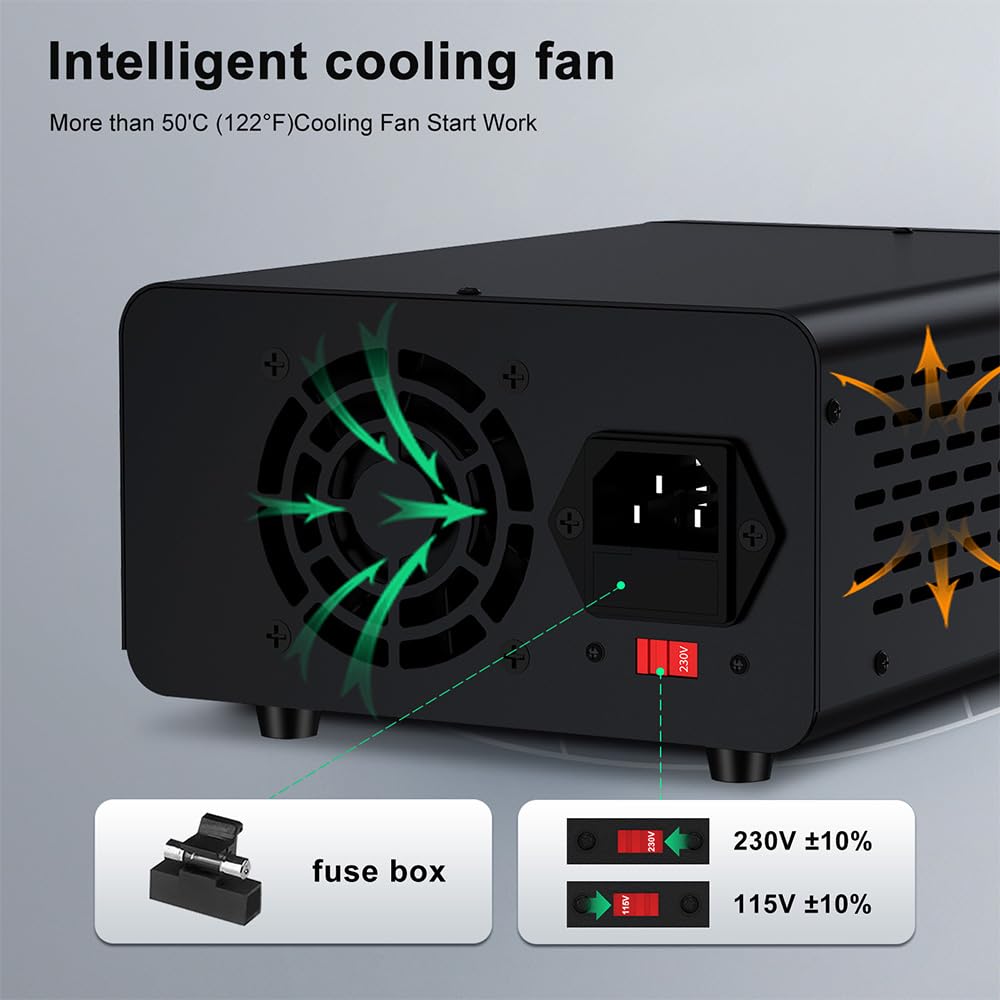 Fuente Alimentacion Regulable, Fuente Laboratorio 30V 10A Ajustable con 3 Memorias y Llave de Bloqueo, Protección OCP/Salidas/Carga Rápida USB con Pantalla