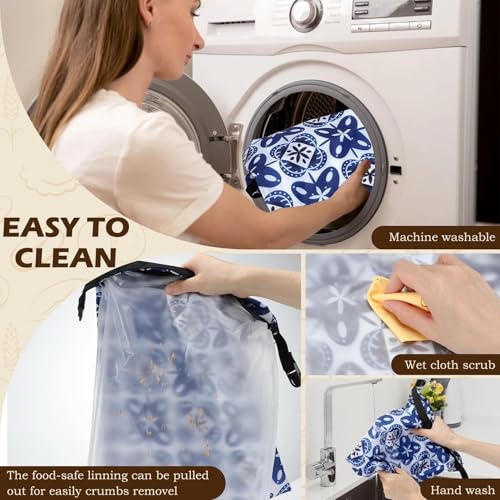 Revahope 2 Pack Reusable Bread Bags for Homemade Bread, 17"×13" Sourdough Bread Storage Bags with Bowl Cover - Keep Loaf Fresh and Easy to Wash(Blue Gemstone Floral) by Revahope - Image 6