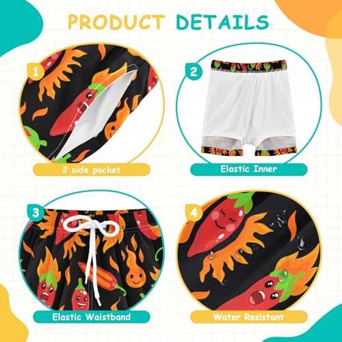 Boys Swim Trunks with Compression Liner Quick Dry Board Shorts with Boxer Brief Bathing Suit 4-14 Years4