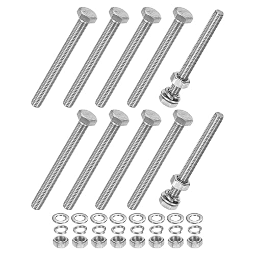 M METERXITY 10-Pack Hex Head Screw Bolt with Nuts Flat &amp; Lock Washers M6x60mm Stainless Steel Bolts and Nuts Kit Fully Threaded Metric Bolt Assortment for Equipment/Machinery
