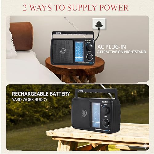 Image of FINE Portable 5 Band Radio with Telescopic Antenna, MW, SW, FM Bands, in-Built Speaker, Volume Control, and Carry Handle - Perfect for Home, and Outdoor Use