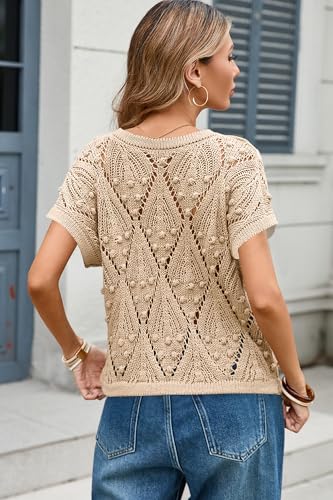 Image of Cakulo Womens Summer Crochet Boho Crop Tops Short Sleeve Lightweight Knit Sweater 2026 Beach Vacation Cruise Resort Wear