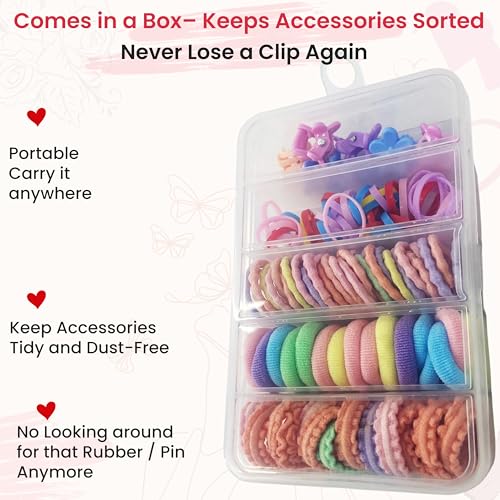 Image of TEMPERIA Hair Accessories Birthday Gift Items for Girls & Kids | Combo of Claw Clips, Rubber Bands, Hairpins & More | Cute Hair Styling Kit for Baby Girls for Party & Wedding | Multicolor -95pcs