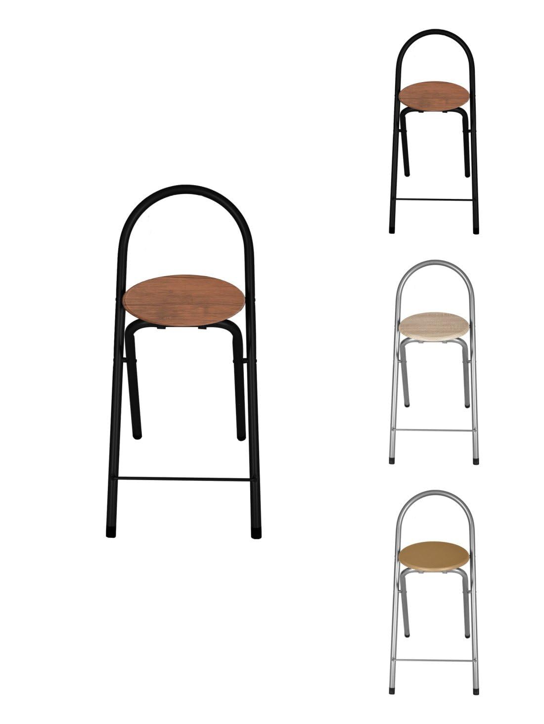 Jardin202 - Taburete Plegable 80x40x45 cm - Elegante y Duradero en Negro y Plata con Reposapiés, Ideal para Cocina | Unidad (Negro)