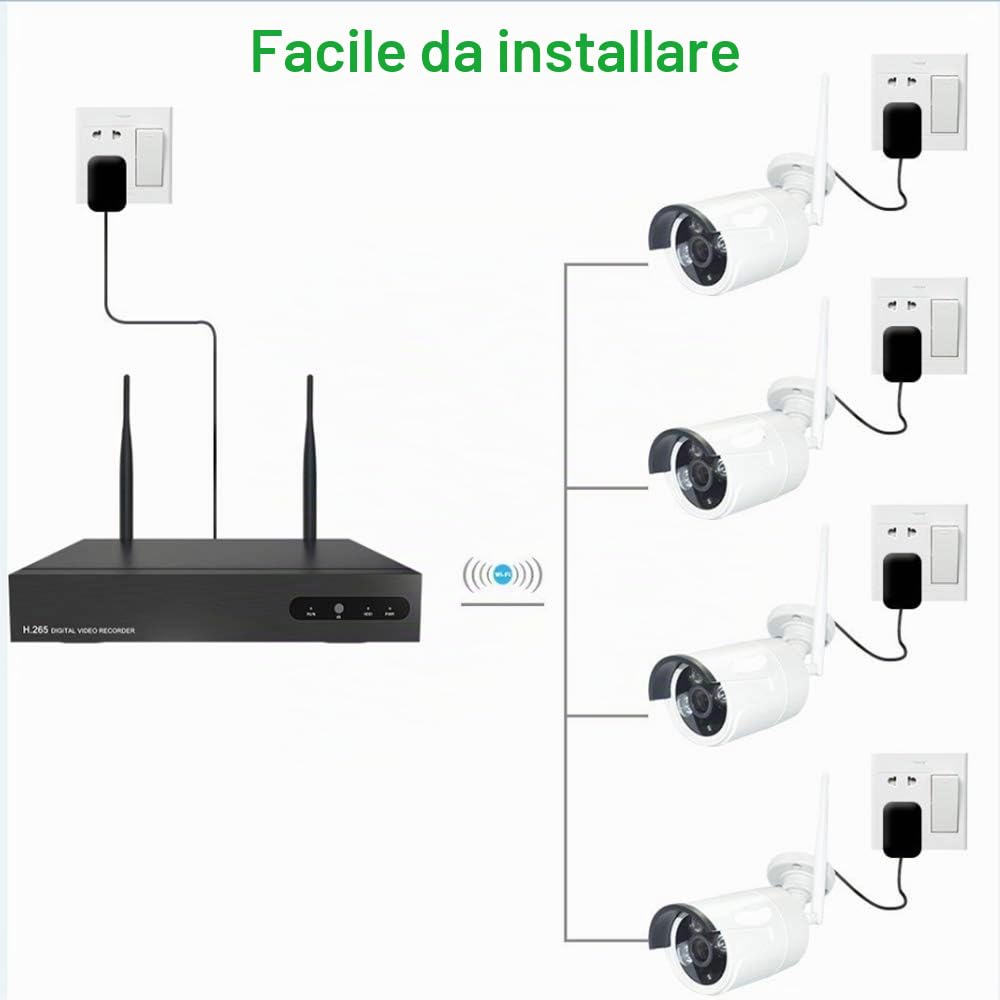Aottom Bullet Camera Videosorveglianza WiFi 8CH Videosorveglianza WiFi Telecamere di Sorveglianza- 8ch 2MP NVR Kit + 4pcs 1080P Camera, Visione Notturna, Motion Detection, Allarme E-mail, P2P, No HDD
