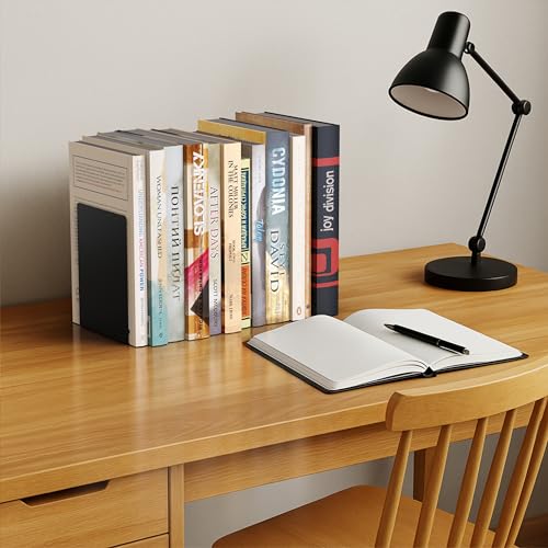 Image of APPUCOCO Metal Bookends for Shelves | Heavy-Duty Book Stand and Organizer |Non-Slip Magazine Tabletop Rack | Modern Home & Office Decor Book Ends (Set of 2)