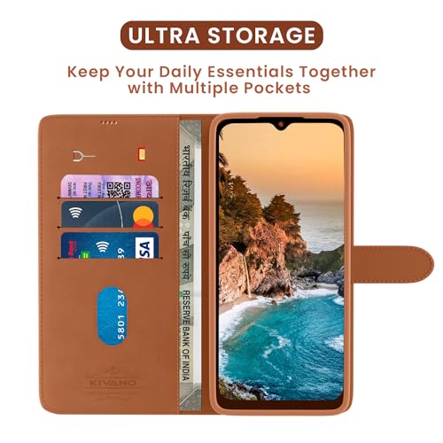 Image of KIVANO LUXE Compatible for Realme Narzo 80 Lite 5G / Realme C73 5G / Realme C75 5G Luxury Handmade Leather Magnetic Flip Folio Case | Card Holder & Kickstand | Slim Protective Cover | Unisex - Brown