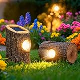 Larekook 2 Pack Solar Tree Stump Lights Outdoor Waterproof,Tree Stump Solar Garden Statue with LED Spotlight Light for Patio Balcony Garden Decor,Yard Art Lawn Ornaments Birthday Gifts for Women Mom