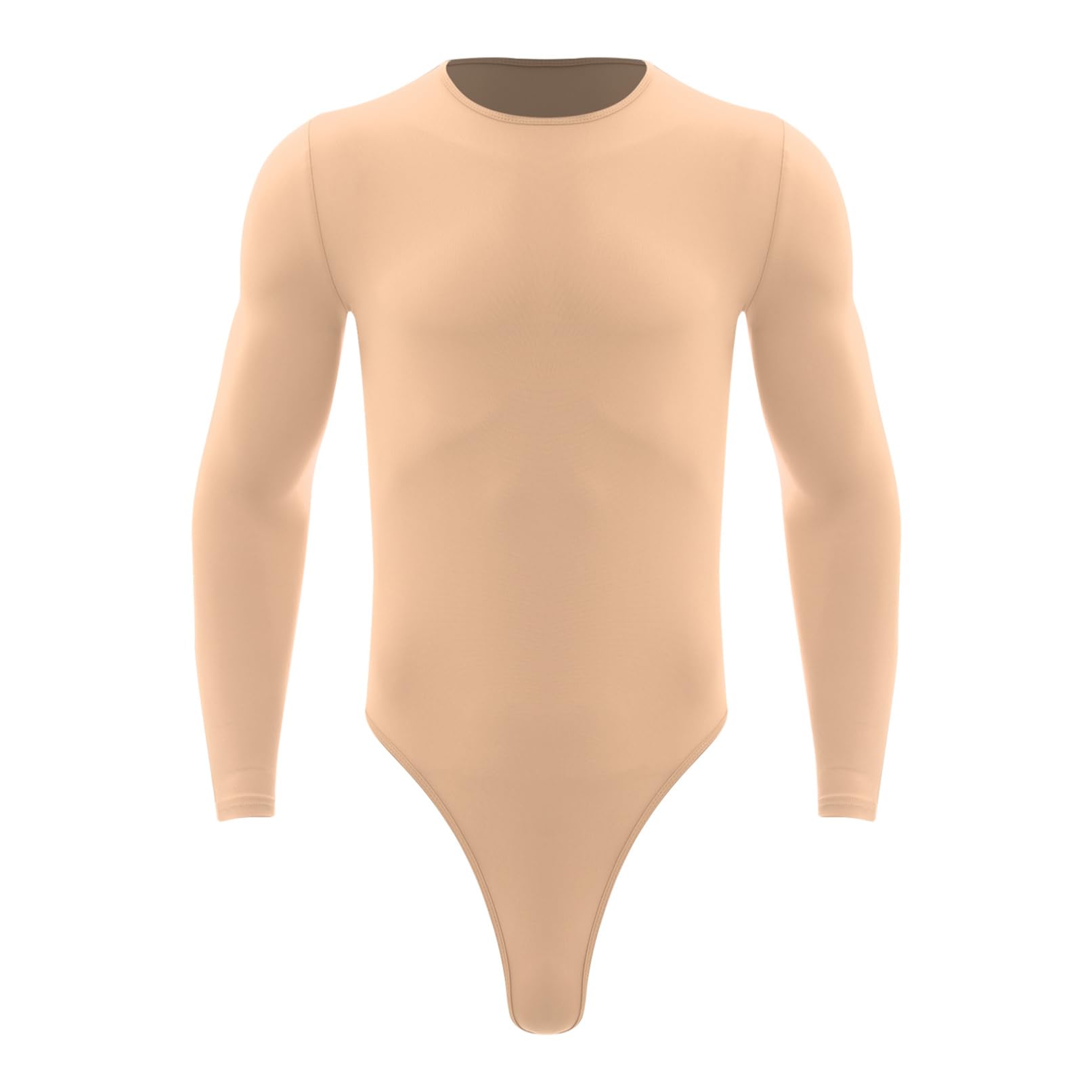 TiaoBug Herren Body Langarm Shirt Unterhemd mit Slip Sport Fitness Jumpsuit Overall Kurz Einteiler Unterwäsche Basic Einfarbig Gym Outfits Hautfarbe XL