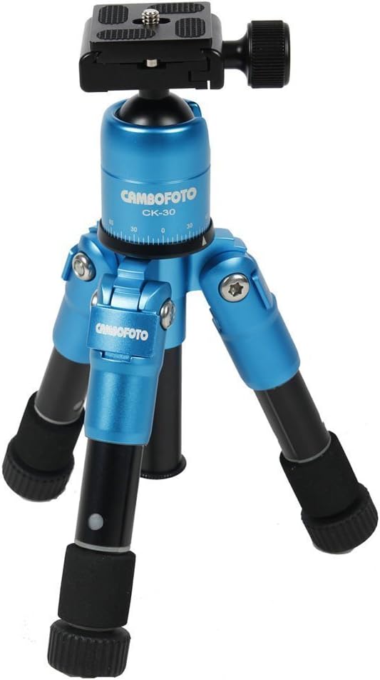 TaiChuDa Portable Folding Ultra Aluminum alloy Tripod Compact Desktop Macro Mini Tripod Kit with CK-30 Ball Head for Canon Nikon DSLR Camera-Blue