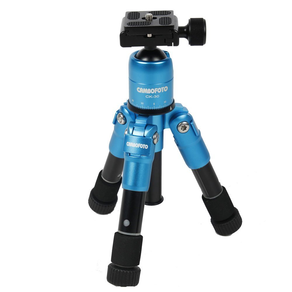 TaiChuDa Portable Folding Ultra Aluminum alloy Tripod Compact Desktop Macro Mini Tripod Kit with CK-30 Ball Head for Canon Nikon DSLR Camera-Blue