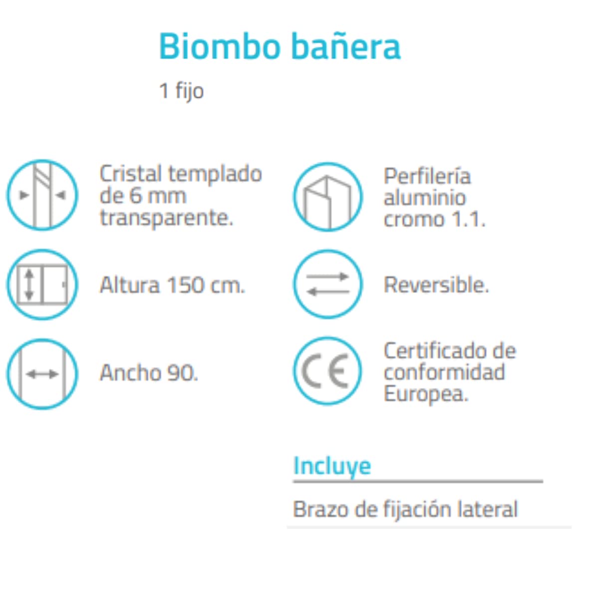 Mampara Bañera Fijo Cristal Templado 6mm | Mampara Biombo Bañera Fija Rectangular | Mampara Panel Bañera Transparente 90x150cm