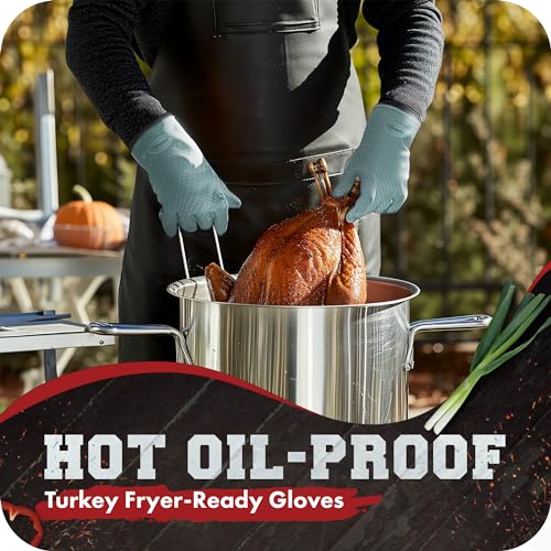 Image of KITCHEN PERFECTION S Silicone Smoker BBQ Gloves - Heat Resistant Oven Mitts | Waterproof, 5-Finger Design For A Better Grip, for Pitmasters, Meat Smoking, Grilling, Cooking, Frying Turkey | Grill Gift