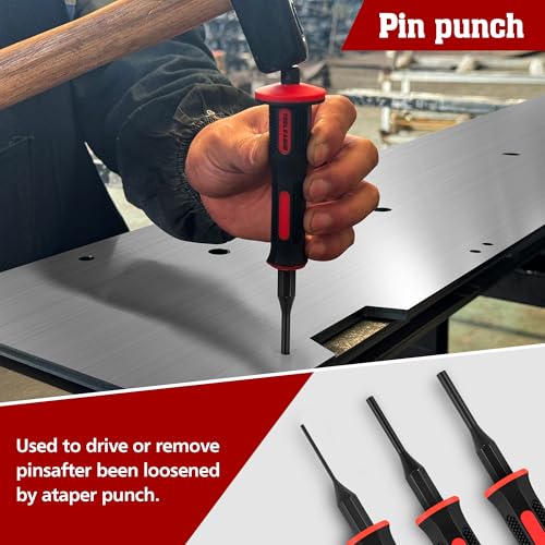 Image of TOOLEAGUE 9Pcs Punch and Chisel Set with Hand Guard | Including Cape & Cold Chisels, Taper, Pin & Center Punch for Working with Wood, Metal, Automotive