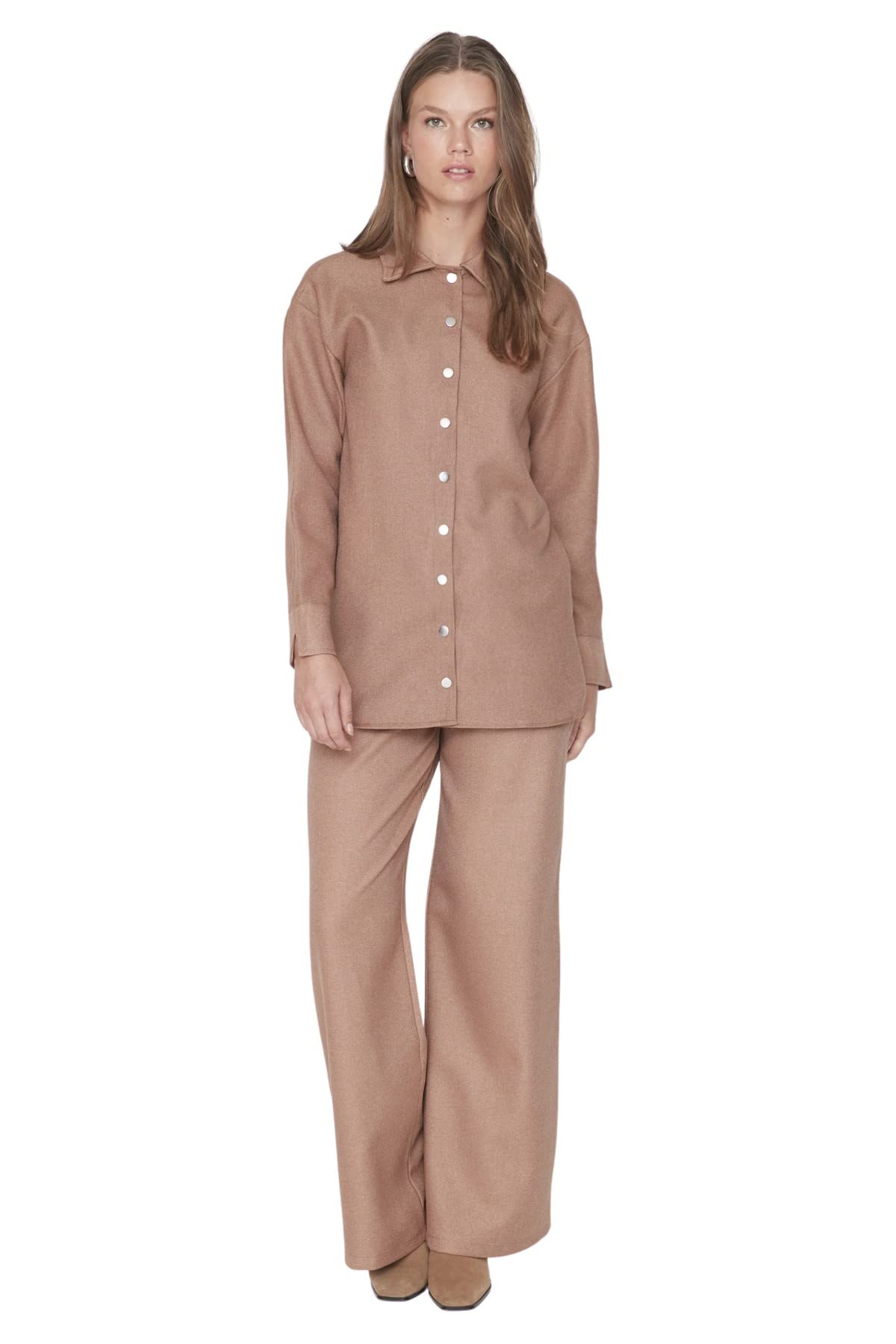 TrendyolWomen Plain Arched detailed Middle Woven Tunic Modest Top-Bottom Sets