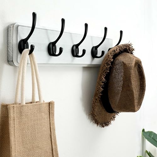 SKOLOO Rustic Wall Mounted Coat Rack, 16 inches Hole to Hole, Case of 2, Pine Solid Wood Coat Hook Hanger - 5 Hooks for Hanging Clothes Robes Towels Coats by SKOLOO - Image 3