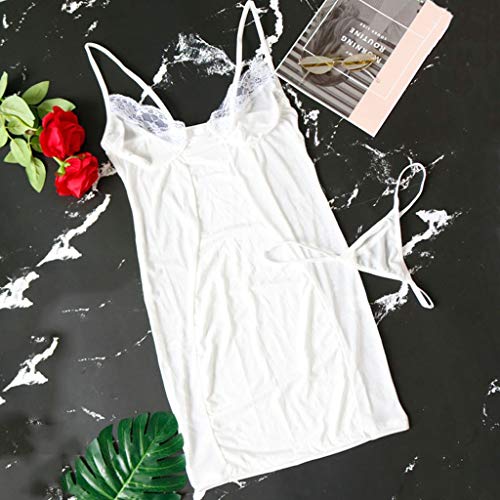 Lingerie feminina sexy de renda para mulheres, lingerie sem aro com tanga, Branco, XL