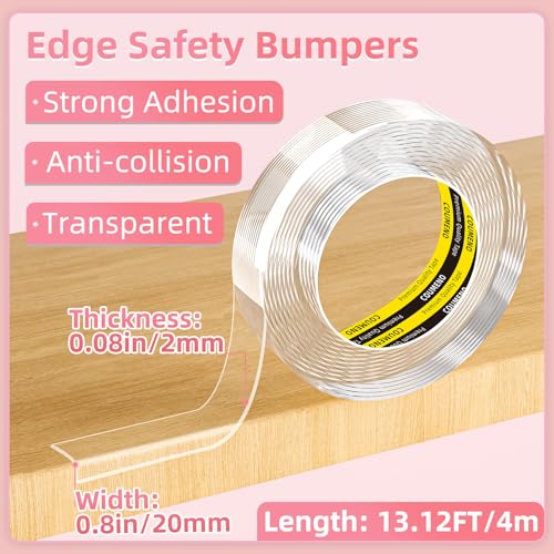 Image of Corner Protector Clear Baby Proofing Edge Guard Tape 0.8in(W x 13FT(L) Self Adhesive Furniture Table Corner Bumper for Child Safety Sharp Edge Guard Roll