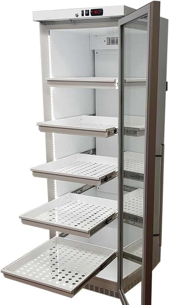 MBH - Armario expositor refrigerado industrial con estantes extraíbles especial para farmacias. Frigorífico expositor profesional para medicamentos.