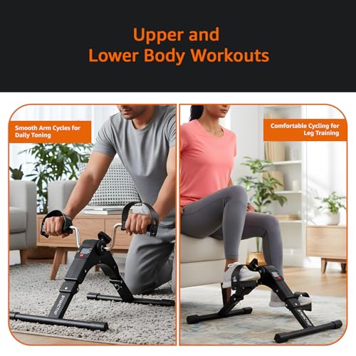 Image of Amazon Brand - Symactive Fitness Mini Cycle Pedal Exerciser I Heavy Material with Fixing Straps| Adjustable Resistance Levels and Digital Display | Anti-Skid, Compact & Portable | Black