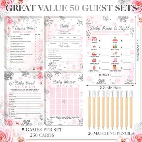 Image of Patelai 321 Pcs a Little Snowflake is on The Way Baby Shower Games Pink Snowflake It's Cold Outside Baby Shower Games Don't Say for Girl Winter Bingo Gender Reveal Party Home Decor Supplies