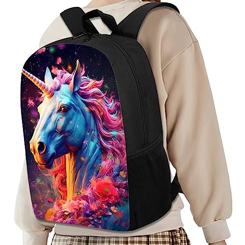 Kids Cute Floral Unicorn Backpack for Girls Sturdy Lightweight Padded Comfy Bookbag 17 Inch Girls Student Large Capacity School Backpack with Side Pocket4