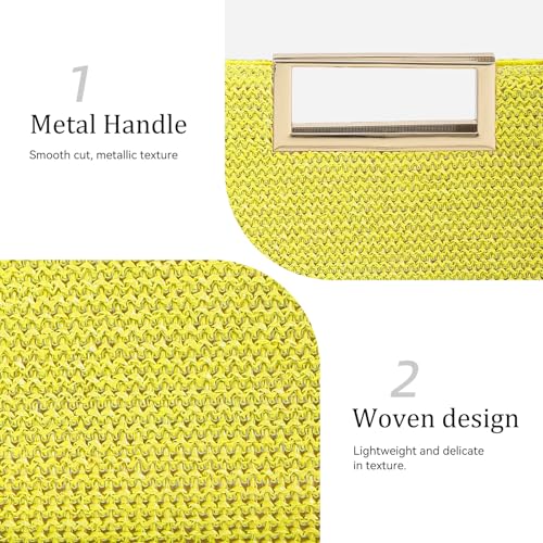 Image of Women's Straw Raffia Clutch Purse, Top Handle Woven Handbag with Crossbody Strap, Summer Beach Shoulder Bag