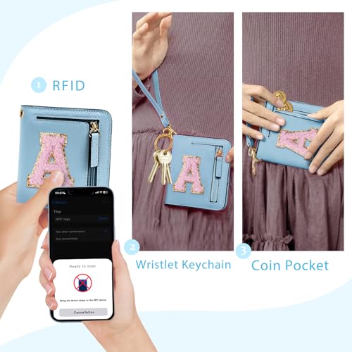 Image of COSHAYSOO Initial Wallet RFID Small Bifold Slim Letter Wallet for Women Teenager Girls Travel Daily Necessities Credit Cards Money Cash Coin Organizer, Blue pink, Compact