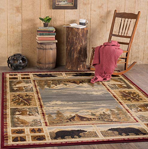 Lakeside Retreat Red 5x7 Area Rug Cabin for Living for
