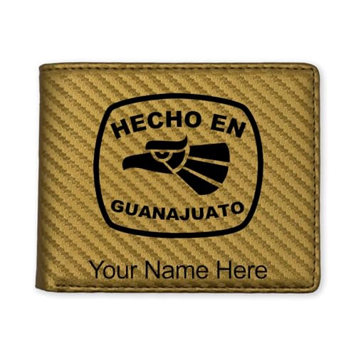 LaserGram Faux Leather Bi-Fold Wallet, Hecho en Guanajuato, Personalized Engraving Included (Carbon Fiber Gold)
