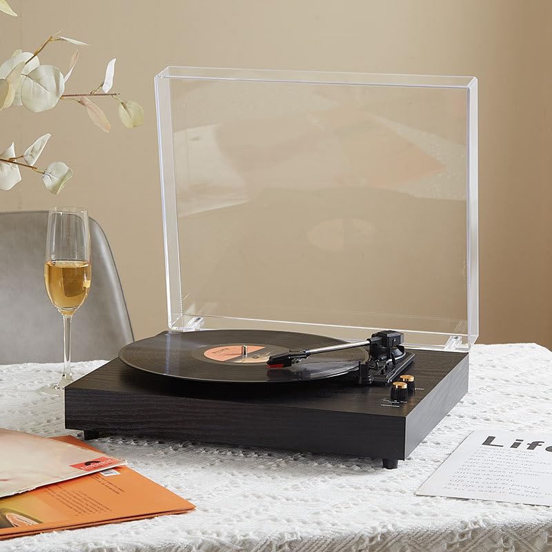 WYRMB Record Player,Oak Finish Turntable with Speakers,Bluetooth 5.1 and Vinyl Stream Technology, Vintage Style 3-Speed Vinyl Player - Les Beatles, Paul McCartney, John Lennon, RIngo Starr, George Harrison WYRMB Record Player,Oak Finish Turntable with Speakers,Bluetooth 5.1 and Vinyl Stream Technology, Vintage Style 3-Speed Vinyl Player – Image 4