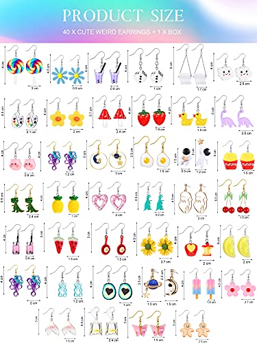 40 Pairs Cute Weird Earrings Funny Earrings Milk Tea Strawberry Mushroom Cloud Flowers Dinosaur Egg Dangle Earrings For Women Girls #TOP6