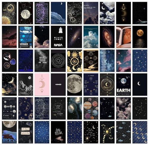 Image of Pack of 54 Moonlight Wall Collage Kit Posters - 4 x 6 Inches Wall Decor Poster - Wall Art For Bedroom, Living room, Office - 1 Tissue Tape