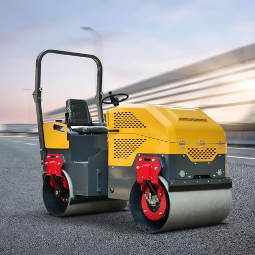 Image of MMS 2 Ton Double-Drum Vibratory Road Roller, 23HP Fully Hydraulic Compactor for Asphalt & Pavement, Concrete Finishing Tools, Compaction Machinery for Small Road Projects